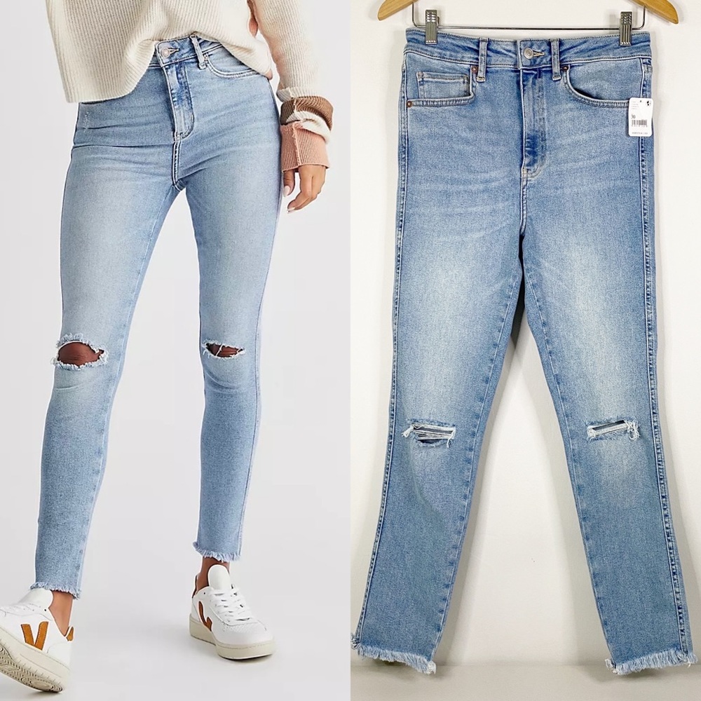 Free People We the Free Raw High Rise Jegging Distressed Skinny Size 30